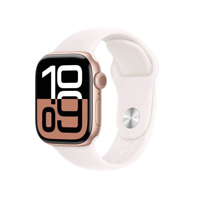slide 1 of 10, Apple Watch Series 10 GPS + Cellular 42mm Rose Gold Aluminum Case with Light Blush Sport Band - S/M, 1 ct