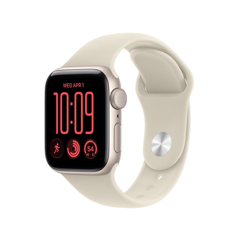 slide 1 of 10, Apple Watch SE 3 GPS 40mm Starlight Aluminum Case with Sand Sport Band - S/M, 40 mm