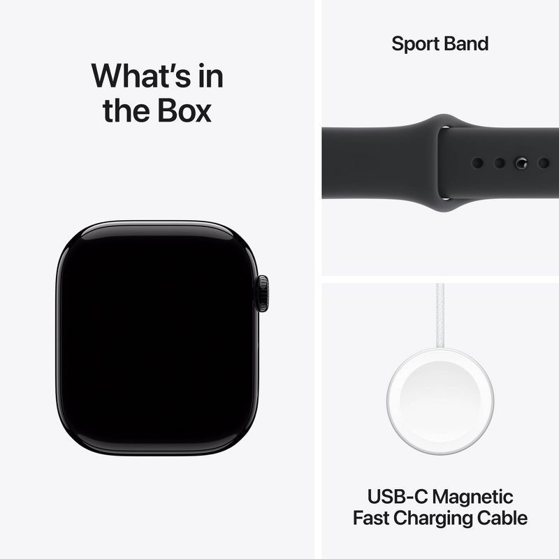 slide 9 of 10, Apple Watch Series 11 GPS 42mm Jet Black Aluminum Case with Black Sport Band - S/M, 1 ct