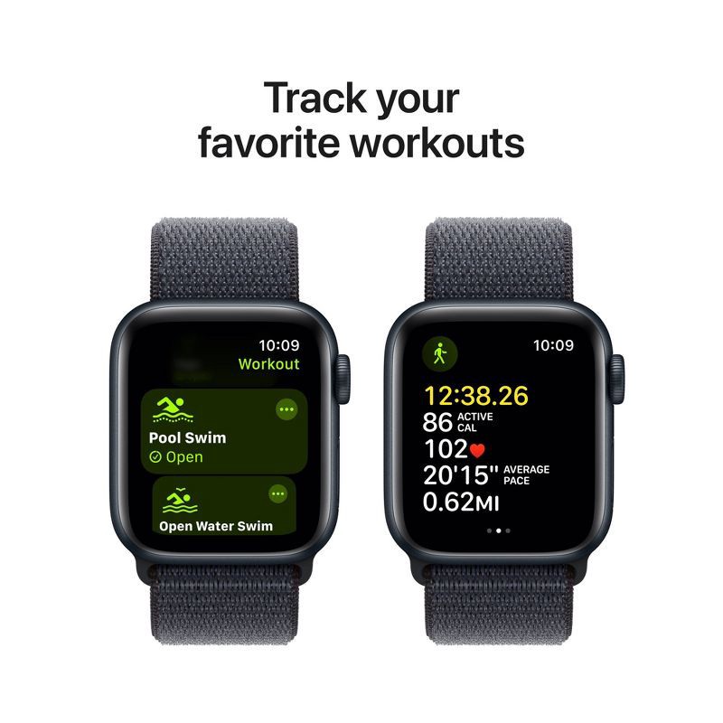 slide 6 of 8, Apple Watch SE GPS (2024) 40mm Midnight Aluminum Case with Ink Sport Loop, 1 ct