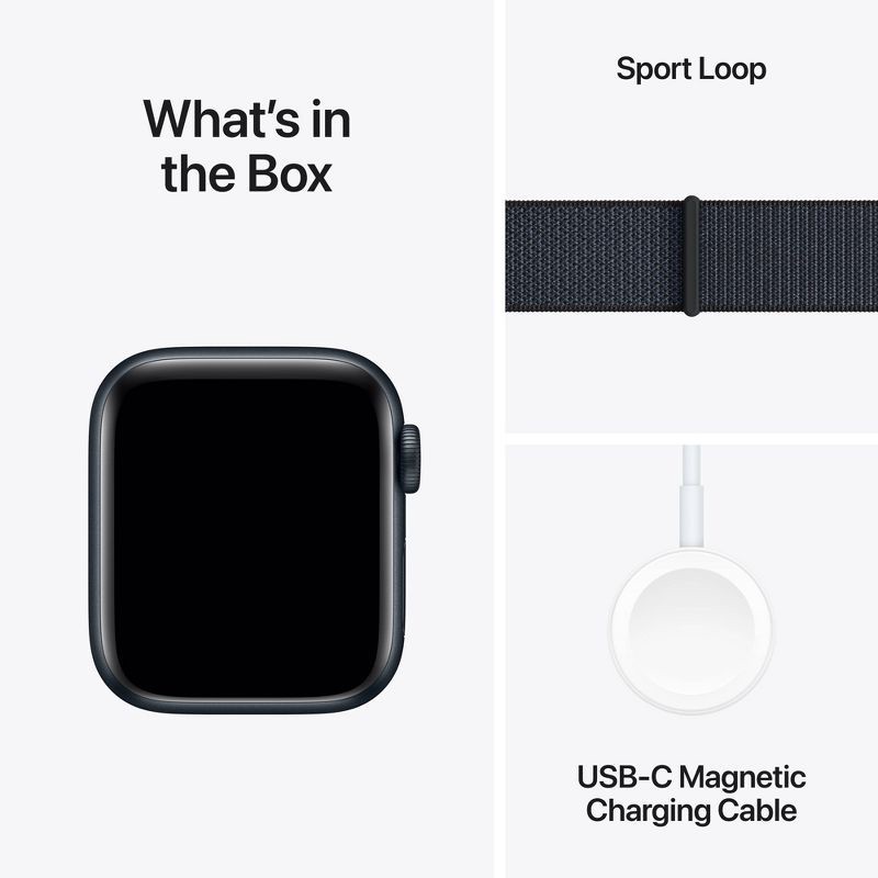 slide 7 of 8, Apple Watch SE GPS (2024) 40mm Midnight Aluminum Case with Ink Sport Loop, 1 ct