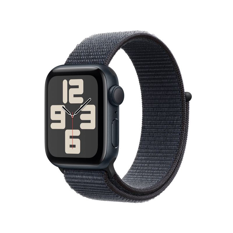 slide 1 of 8, Apple Watch SE GPS (2024) 40mm Midnight Aluminum Case with Ink Sport Loop, 1 ct