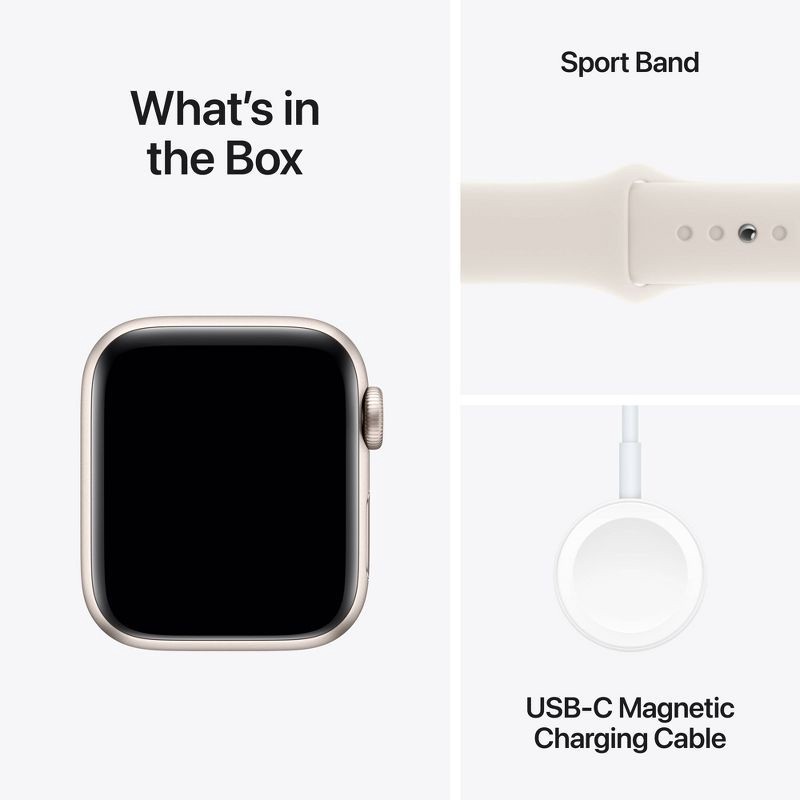 slide 7 of 8, Apple Watch SE GPS + Cellular (2024) 40mm Starlight Aluminum Case with Starlight Sport Band - S/M, 1 ct
