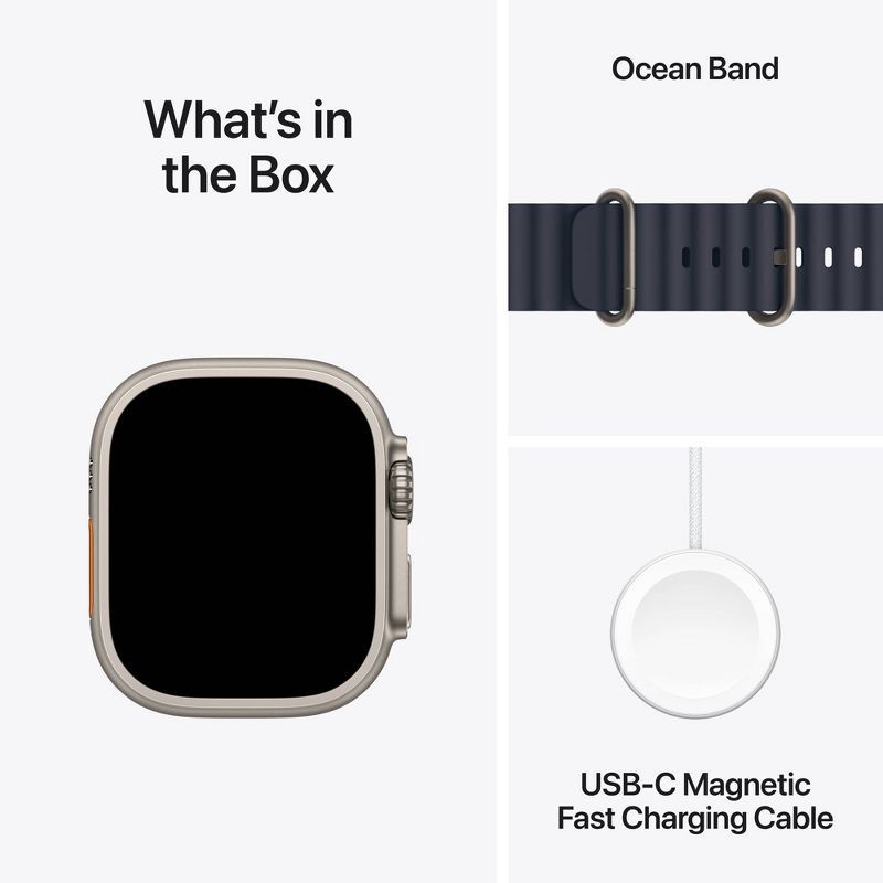 slide 9 of 10, Apple Watch Ultra 2 GPS + Cellular 49mm Natural Titanium Case with Navy Ocean Band, 1 ct