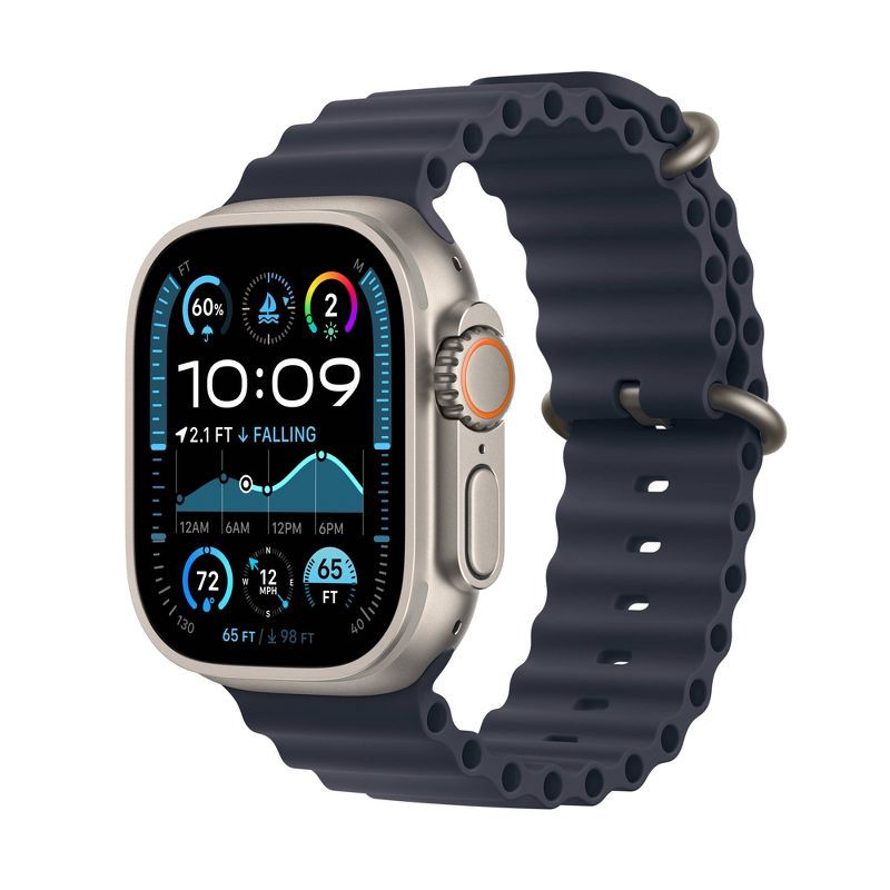 slide 1 of 10, Apple Watch Ultra 2 GPS + Cellular 49mm Natural Titanium Case with Navy Ocean Band, 1 ct