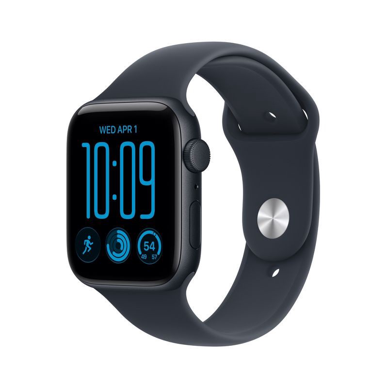 slide 1 of 10, Apple Watch SE 3 GPS 44mm Midnight Aluminum Case with Navy Blue Sport Band - M/L, 44 mm