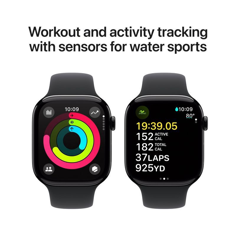 slide 4 of 10, Apple Watch Series 10 GPS + Cellular 46mm Jet Black Aluminum Case with Black Sport Band - M/L, 1 ct