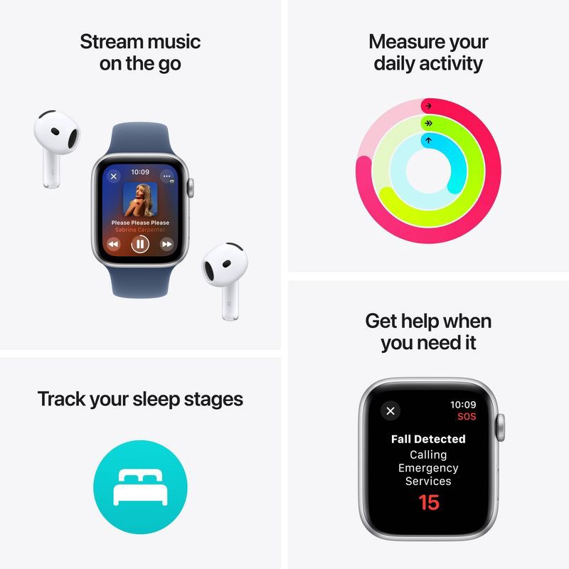 slide 3 of 8, Apple Watch SE GPS (2024) 44mm Midnight Aluminum Case with Midnight Sport Band - S/M, 1 ct