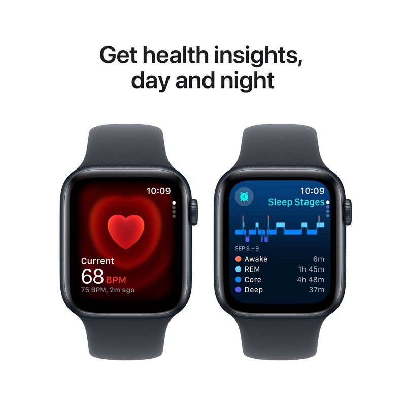 slide 5 of 8, Apple Watch SE GPS (2024) 44mm Midnight Aluminum Case with Midnight Sport Band - S/M, 1 ct