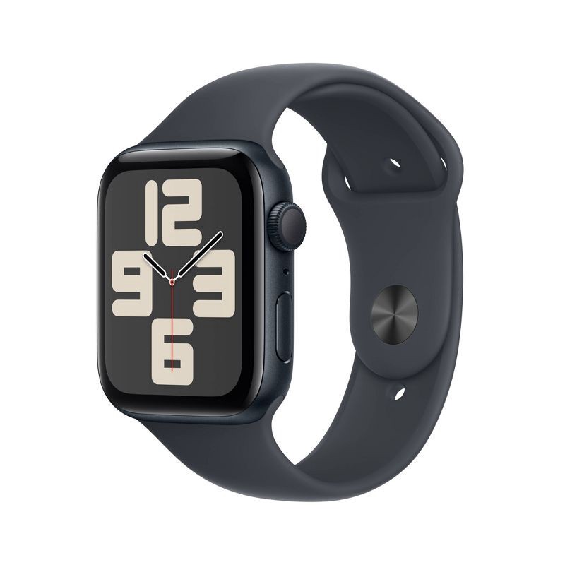 slide 1 of 8, Apple Watch SE GPS (2024) 44mm Midnight Aluminum Case with Midnight Sport Band - S/M, 1 ct