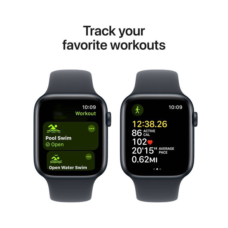 slide 6 of 8, Apple Watch SE GPS (2024) 44mm Midnight Aluminum Case with Midnight Sport Band - S/M, 1 ct