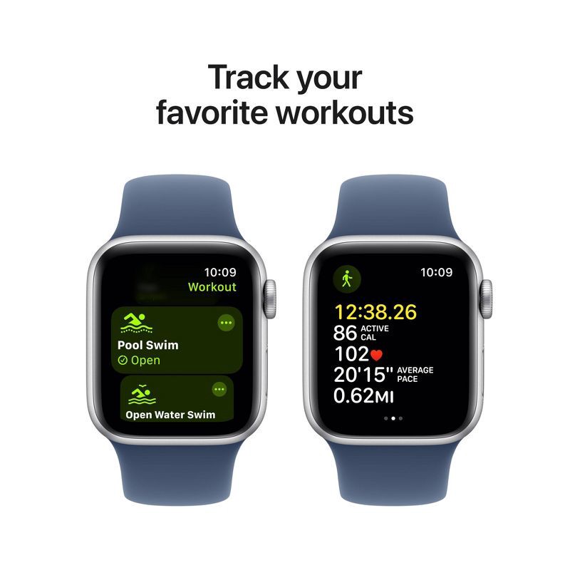 slide 6 of 8, Apple Watch SE GPS (2024) 40mm Silver Aluminum Case with Denim Sport Band - S/M, 1 ct
