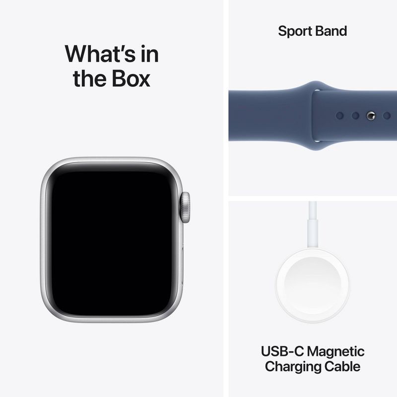 slide 7 of 8, Apple Watch SE GPS (2024) 40mm Silver Aluminum Case with Denim Sport Band - S/M, 1 ct