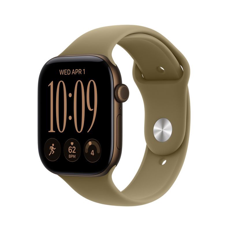 slide 1 of 10, Apple Watch Series 12 GPS 46mm Dark Bronze Aluminum Case with Olive Sport Band - M/L, 46 mm