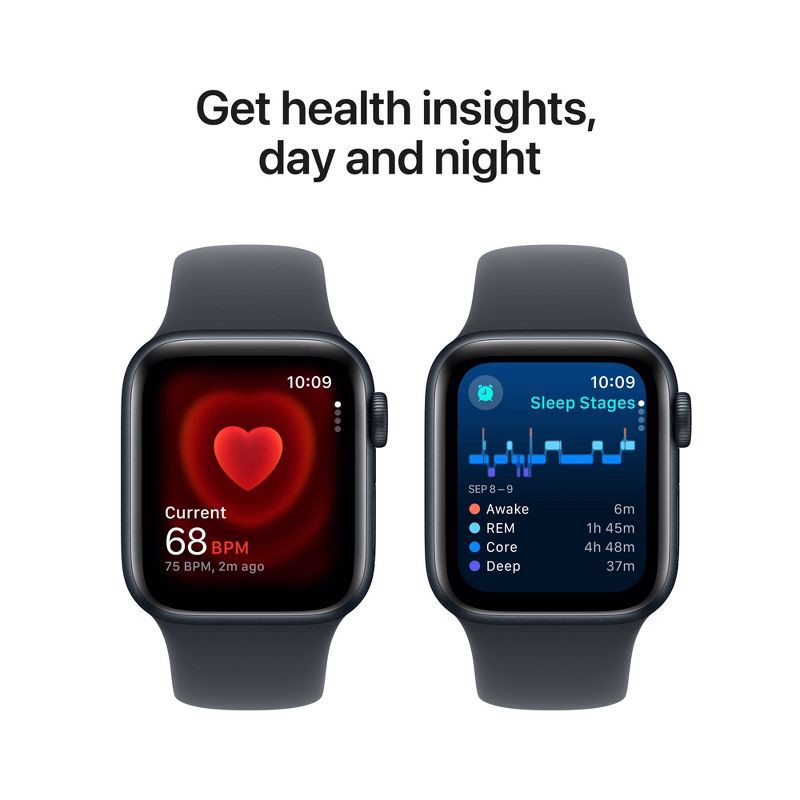 slide 5 of 8, Apple Watch SE GPS (2024) 40mm Midnight Aluminum Case with Midnight Sport Band - M/L, 1 ct
