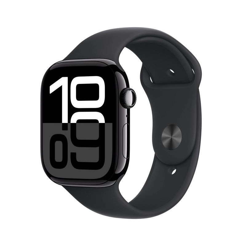 slide 1 of 10, Apple Watch Series 10 GPS 46mm Jet Black Aluminum Case with Black Sport Band - S/M, 1 ct