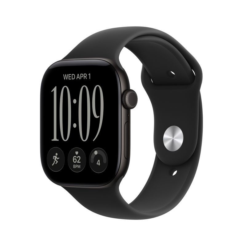 slide 1 of 10, Apple Watch Series 12 GPS 46mm Black Aluminum Case with Black Sport Band - M/L, 46 mm
