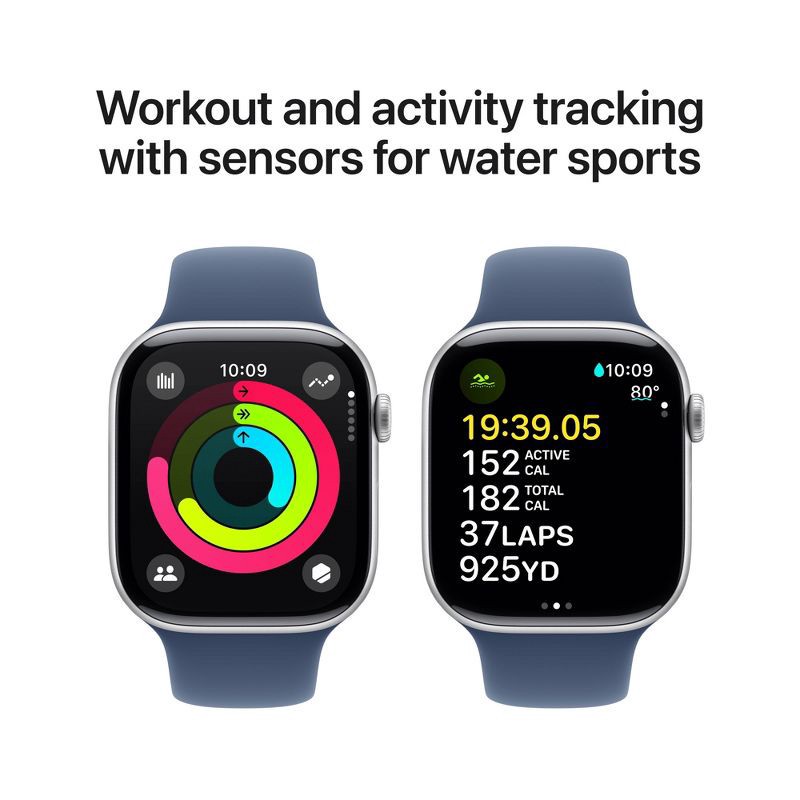 slide 4 of 10, Apple Watch Series 10 GPS 46mm Silver Aluminum Case with Denim Sport Band - M/L, 1 ct