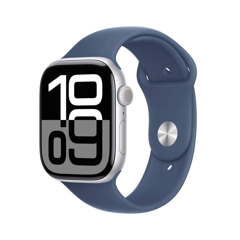 slide 1 of 10, Apple Watch Series 10 GPS 46mm Silver Aluminum Case with Denim Sport Band - M/L, 1 ct