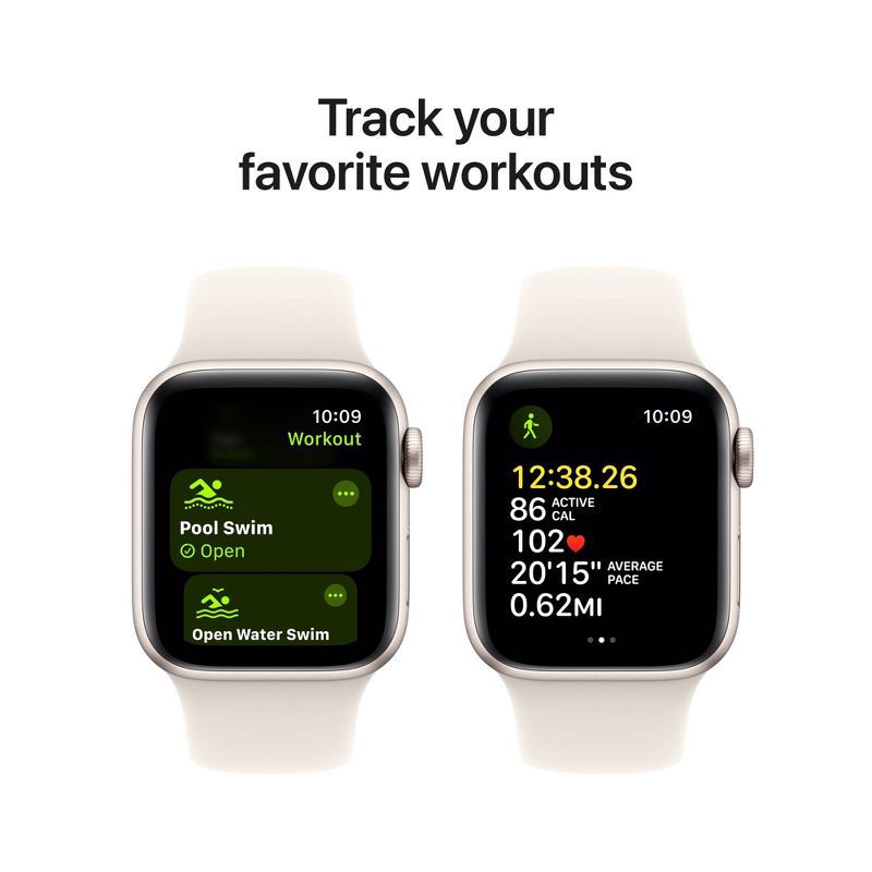 slide 6 of 8, Apple Watch SE GPS (2024) 40mm Starlight Aluminum Case with Starlight Sport Band - M/L, 1 ct