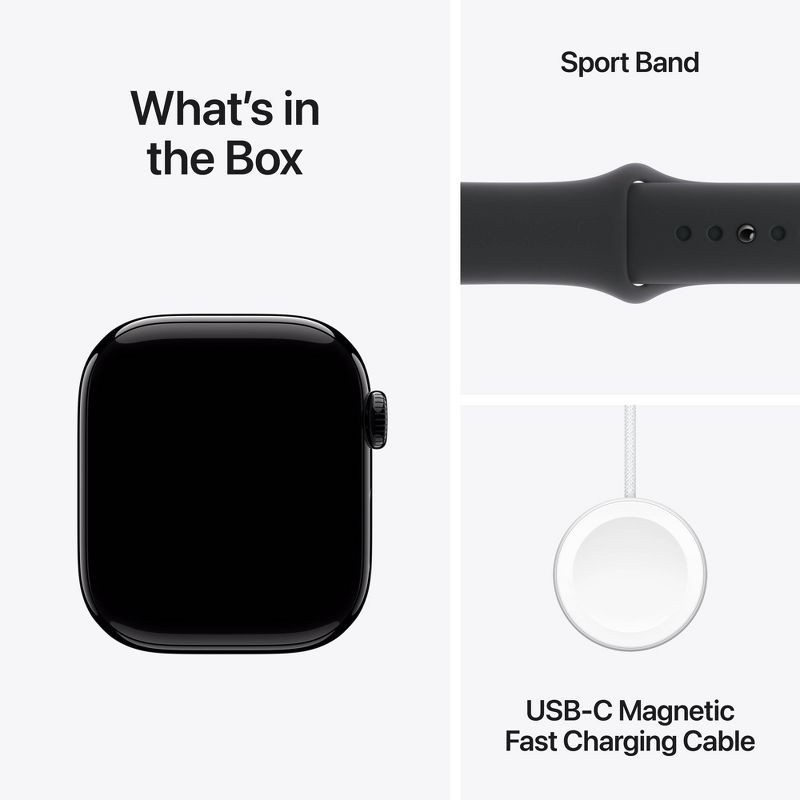 slide 9 of 10, Apple Watch Series 10 GPS 42mm Jet Black Aluminum Case with Black Sport Band - S/M, 1 ct