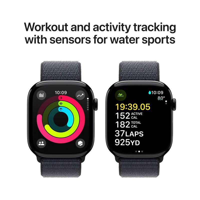 slide 4 of 10, Apple Watch Series 10 GPS 46mm Jet Black Aluminum Case with Ink Sport Loop, 1 ct