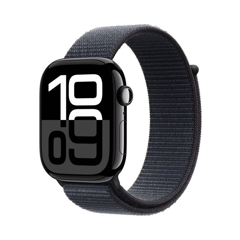 slide 1 of 10, Apple Watch Series 10 GPS 46mm Jet Black Aluminum Case with Ink Sport Loop, 1 ct