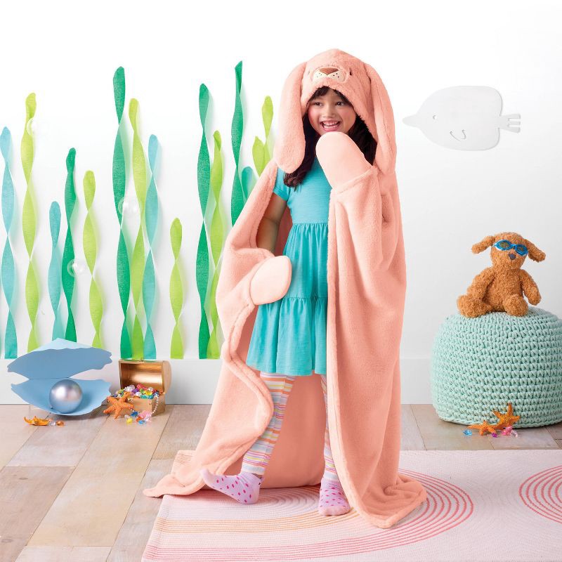 slide 2 of 3, Bunny Kids' Hooded Blanket Pink - Pillowfort™, 1 ct