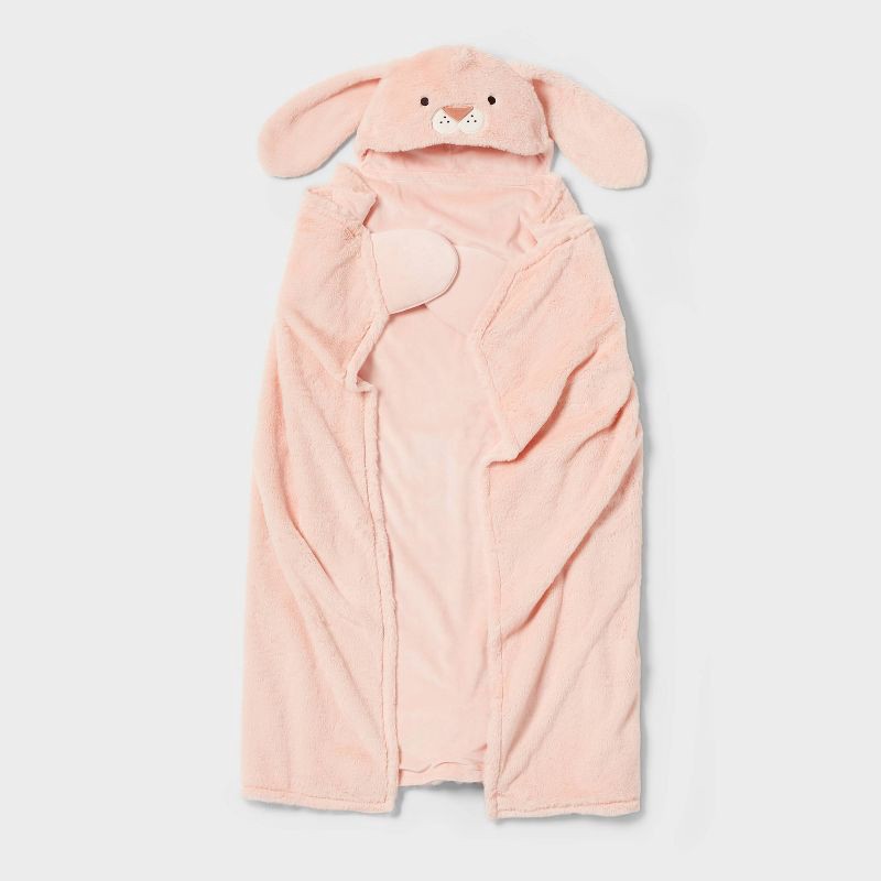 slide 1 of 3, Bunny Kids' Hooded Blanket Pink - Pillowfort™, 1 ct