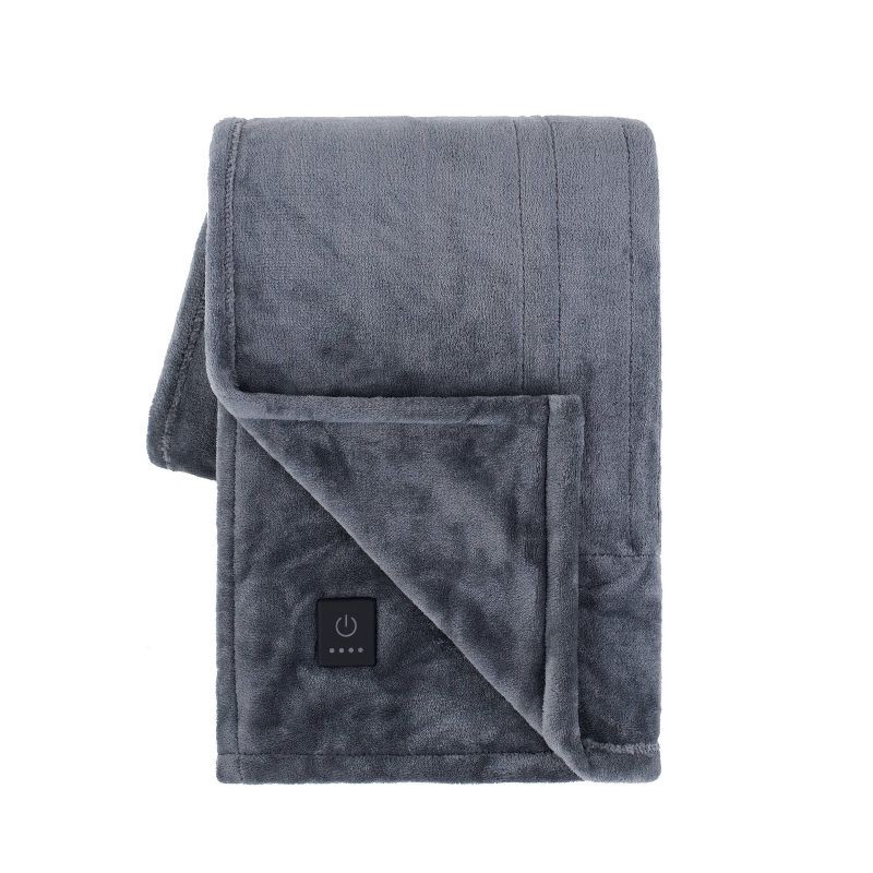 slide 6 of 6, Brookstone Heated Cozy Throw Gray Plush, 1 ct