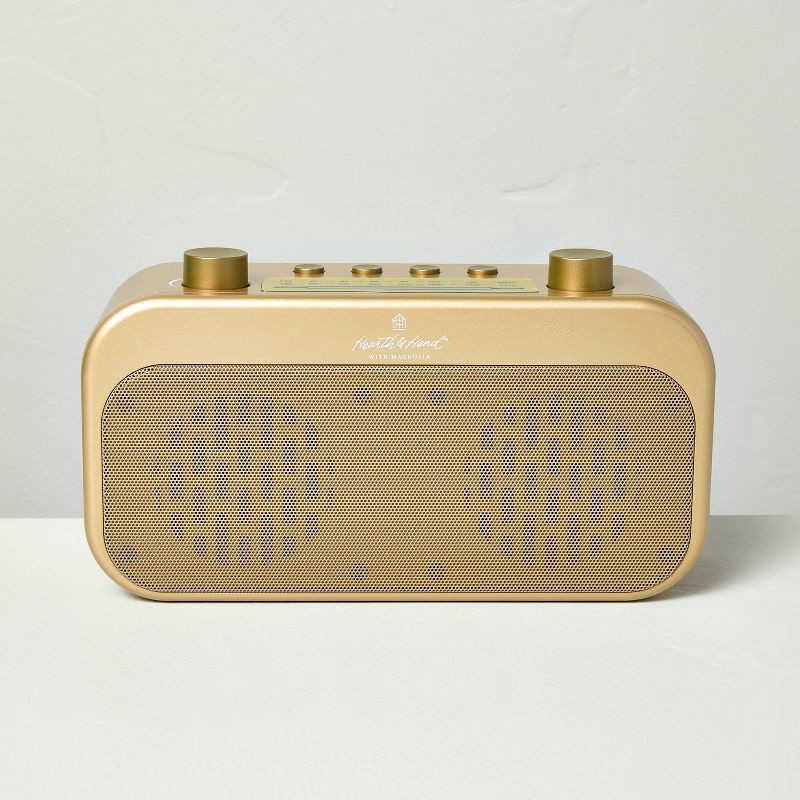 slide 1 of 5, Hearth & Hand with Magnolia Portable Brass Finish AM/FM Bluetooth Radio - Hearth & Hand™ with Magnolia, 1 ct