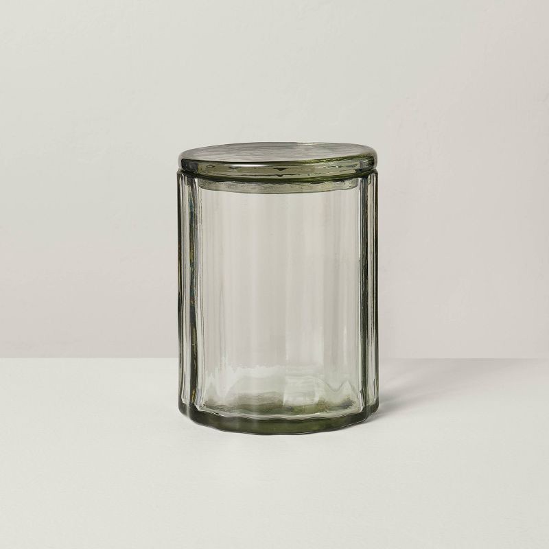 slide 1 of 4, Hearth & Hand with Magnolia Large Fluted Glass Bathroom Canister Light Green - Hearth & Hand™ with Magnolia, 1 ct