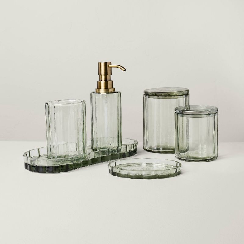 slide 3 of 4, Hearth & Hand with Magnolia Fluted Glass Bathroom Soap Pump Light Green - Hearth & Hand™ with Magnolia, 1 ct