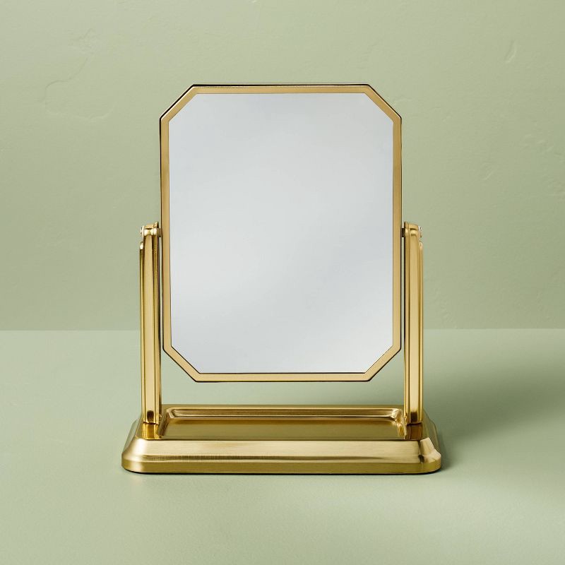 slide 1 of 4, Hearth & Hand with Magnolia Vintage Vanity Mirror with Tray Brushed Brass - Hearth & Hand™ with Magnolia, 1 ct