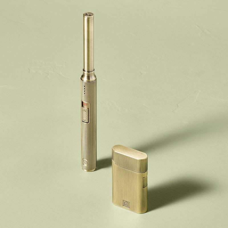 slide 4 of 4, Hearth & Hand with Magnolia Ribbed Brass Battery Rechargeable Thumb Lighter - Hearth & Hand™ with Magnolia, 1 ct