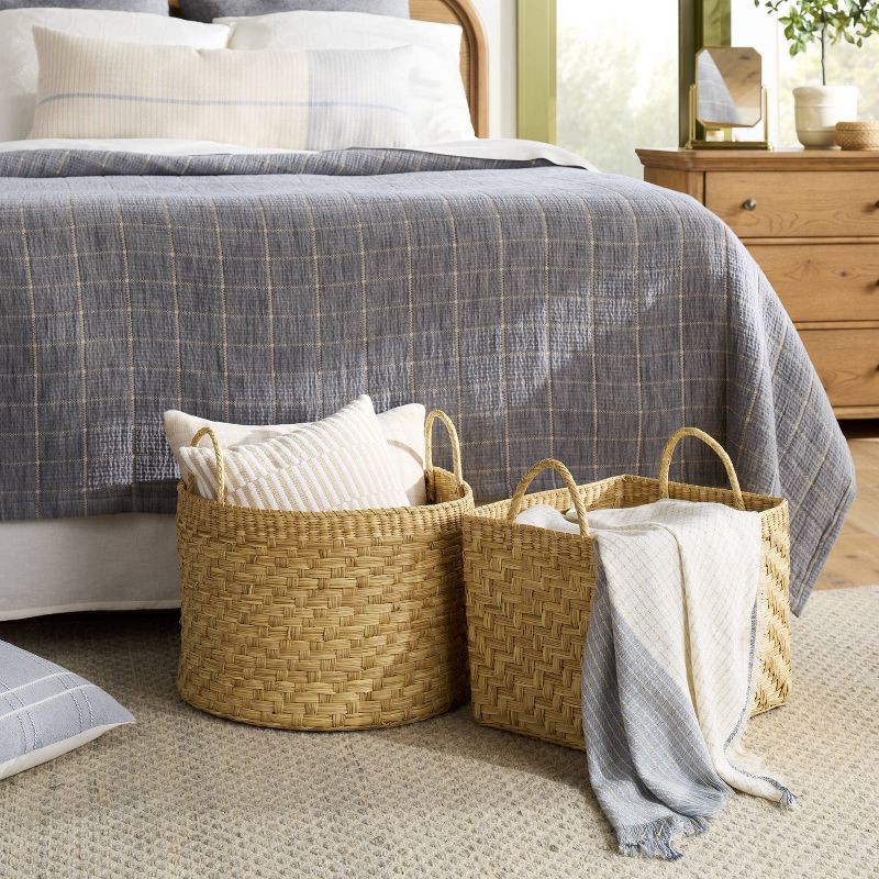 slide 2 of 3, Hearth & Hand with Magnolia Colorblock Woven Throw Blanket Tan/Blue - Hearth & Hand™ with Magnolia, 1 ct