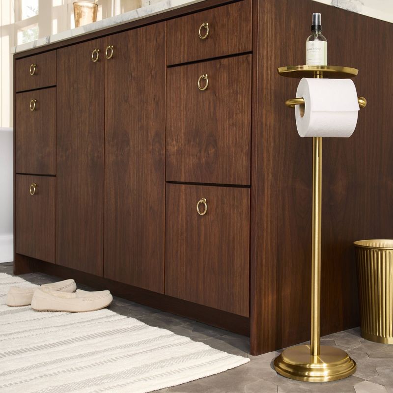 slide 2 of 3, Hearth & Hand with Magnolia 26" Brass Toilet Paper Stand Brushed Finish - Hearth & Hand™ with Magnolia, 1 ct