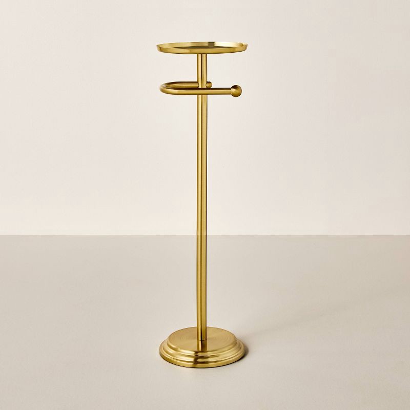 slide 1 of 3, Hearth & Hand with Magnolia 26" Brass Toilet Paper Stand Brushed Finish - Hearth & Hand™ with Magnolia, 1 ct