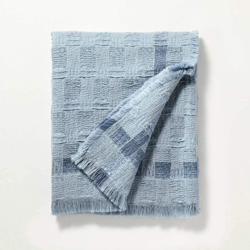 slide 1 of 3, Hearth & Hand with Magnolia Soft Woven Throw Blanket with Textured Border Blue - Hearth & Hand™ with Magnolia, 1 ct