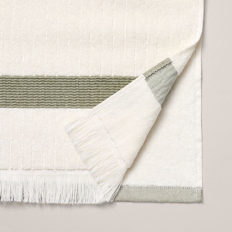 slide 4 of 4, Hearth & Hand with Magnolia Textured Stripe Terry Bath Towel with Fringe Green/Cream - Hearth & Hand™ with Magnolia, 1 ct