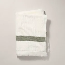 Hearth & Hand with Magnolia Textured Stripe Terry Bath Towel with Fringe Green/Cream - Hearth & Hand™ with Magnolia