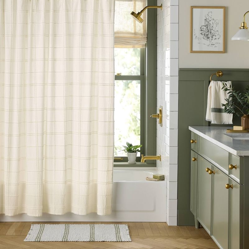 slide 2 of 3, Hearth & Hand with Magnolia Tufted Grid Shower Curtain Cream - Hearth & Hand™ with Magnolia, 1 ct