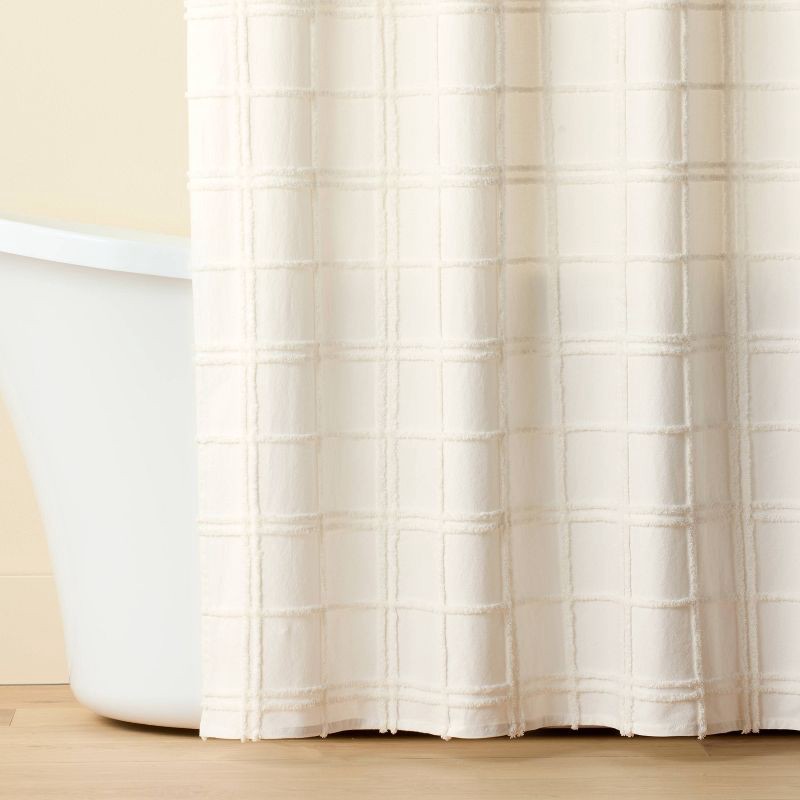 slide 3 of 3, Hearth & Hand with Magnolia Tufted Grid Shower Curtain Cream - Hearth & Hand™ with Magnolia, 1 ct
