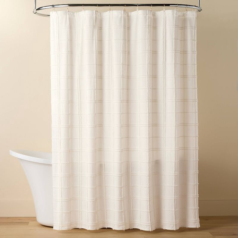 slide 1 of 3, Hearth & Hand with Magnolia Tufted Grid Shower Curtain Cream - Hearth & Hand™ with Magnolia, 1 ct