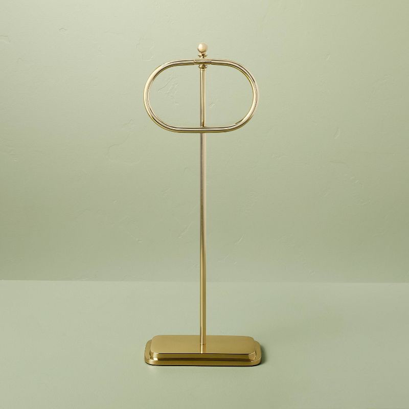 slide 1 of 3, Hearth & Hand with Magnolia Brass Bathroom Hand Towel Stand Antique Finish - Hearth & Hand™ with Magnolia, 1 ct
