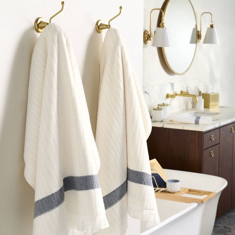 slide 2 of 4, Hearth & Hand with Magnolia Textured Stripe Terry Bath Towel with Fringe Blue/Cream - Hearth & Hand™ with Magnolia, 1 ct