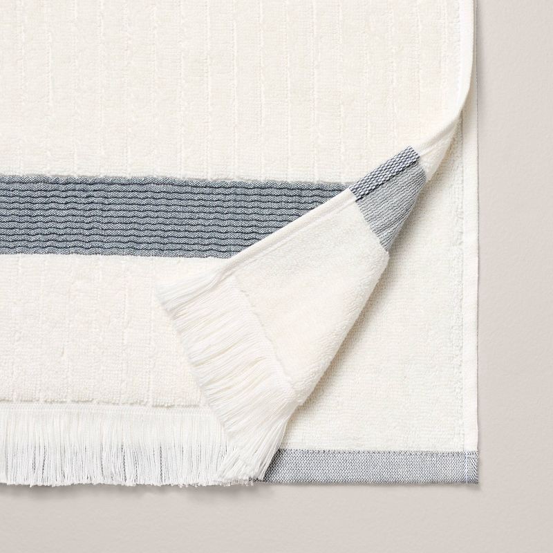 slide 4 of 4, Hearth & Hand with Magnolia Textured Stripe Terry Bath Towel with Fringe Blue/Cream - Hearth & Hand™ with Magnolia, 1 ct