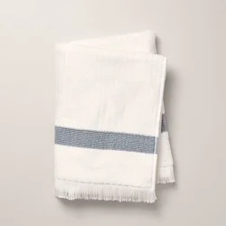 Hearth & Hand with Magnolia Textured Stripe Terry Bath Towel with Fringe Blue/Cream - Hearth & Hand™ with Magnolia