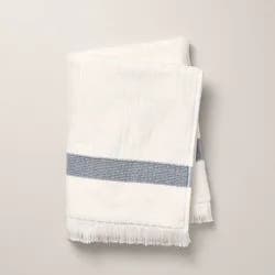 Hearth & Hand with Magnolia Textured Stripe Terry Bath Towel with Fringe Blue/Cream - Hearth & Hand™ with Magnolia
