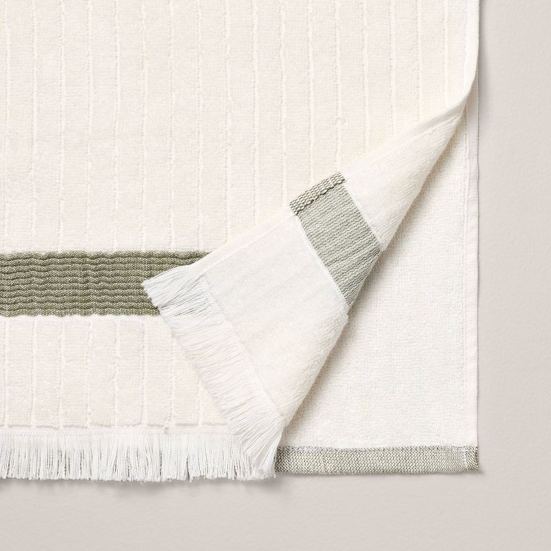slide 4 of 4, Hearth & Hand with Magnolia Textured Stripe Terry Hand Towel with Fringe Green/Cream - Hearth & Hand™ with Magnolia, 1 ct